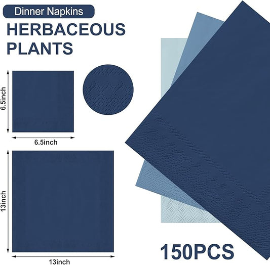 Whaline 150Pcs Dusty Blue Paper Napkins 3 Colors Dinner Napkins Blue Disposable Luncheon Napkins for Party Celebration Gathering Supplies Table Decor