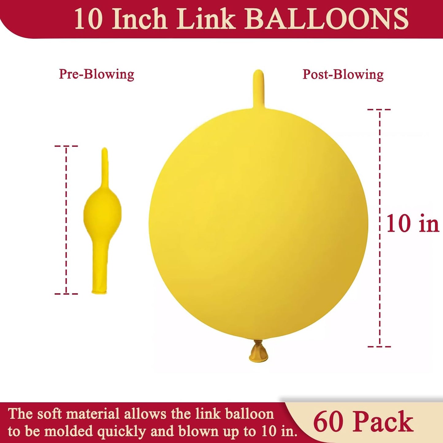 60 Pcs Link Balloons 10 Inch Quick Link Balloons for Birthday Wedding Party Festival Decorations (Yellow)