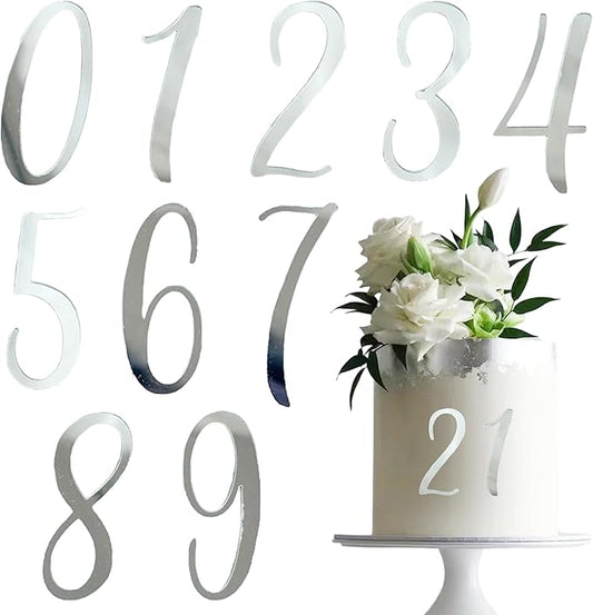 Silver Acrylic Wedding Number Cake Decoration 0-9 - Cake Topper for Birthday Party Wedding Anniversaries, Party Cakes and Personalized Celebrations Setup,Style 2