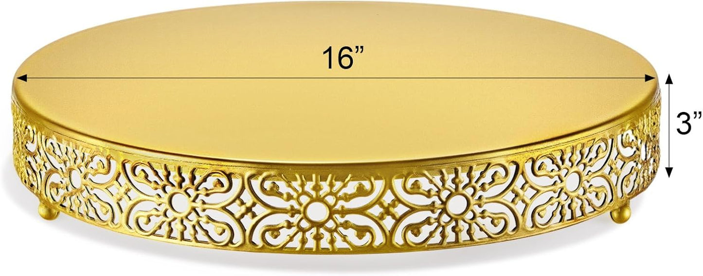 Wenqik Gold Wedding Cake Stand 16 Inch Metal Round Cake Stands Dessert Display Cupcake Stands Plates for Wedding Birthday Party Celebration