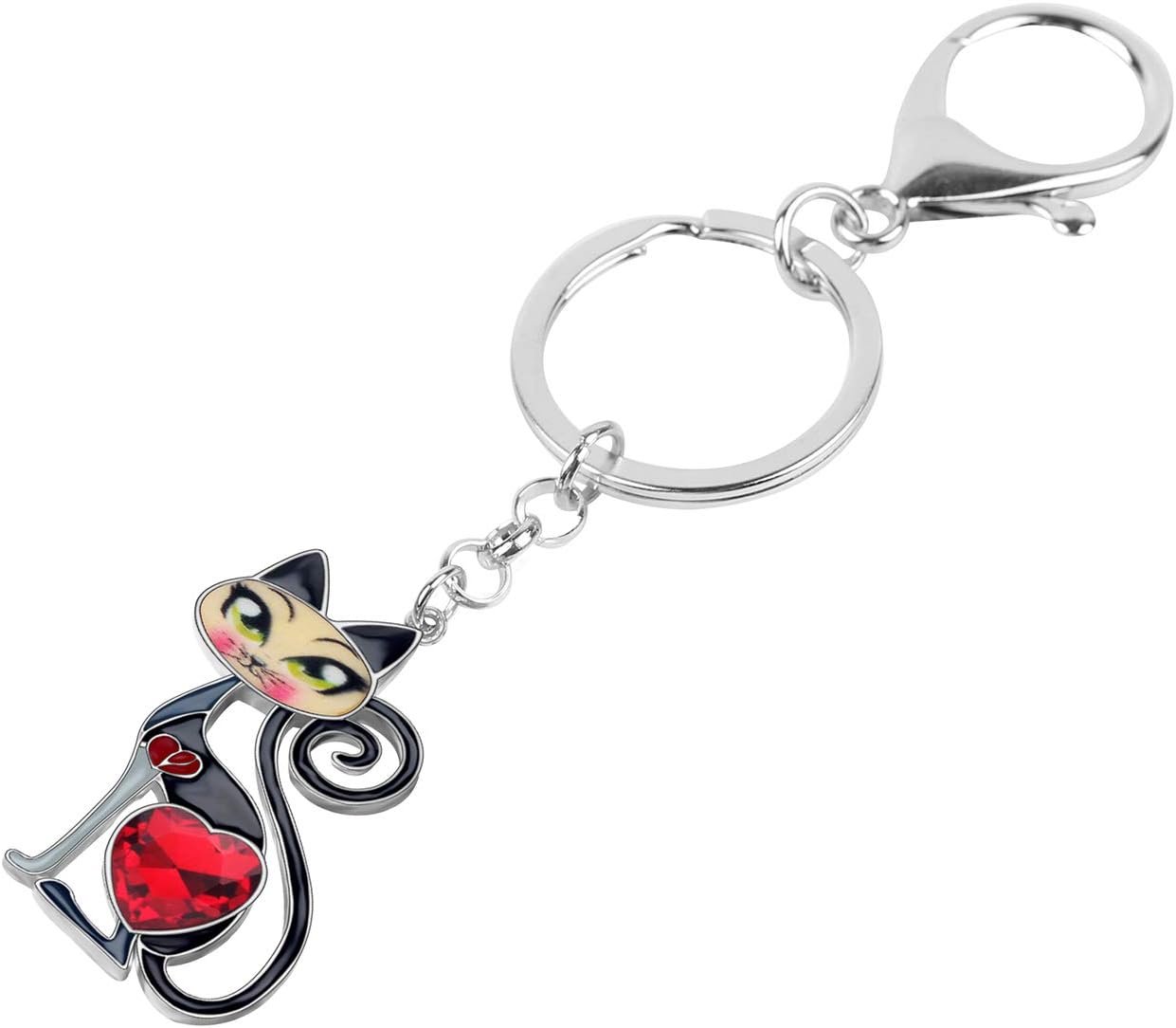 BONSNY Enamel Alloy Chain Cat Key Chains For Women Car Purse Handbag Charms keychains Gifts