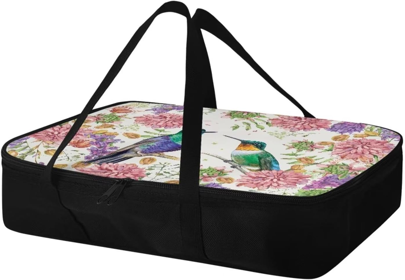 Hummingbird Pattern Insulated Casserole Carrier for Hot or Cold Food - Reusable Lasagna Holder Tote - Portable Warmer Fits 11 x 15 or 9 x 13 Baking Dish