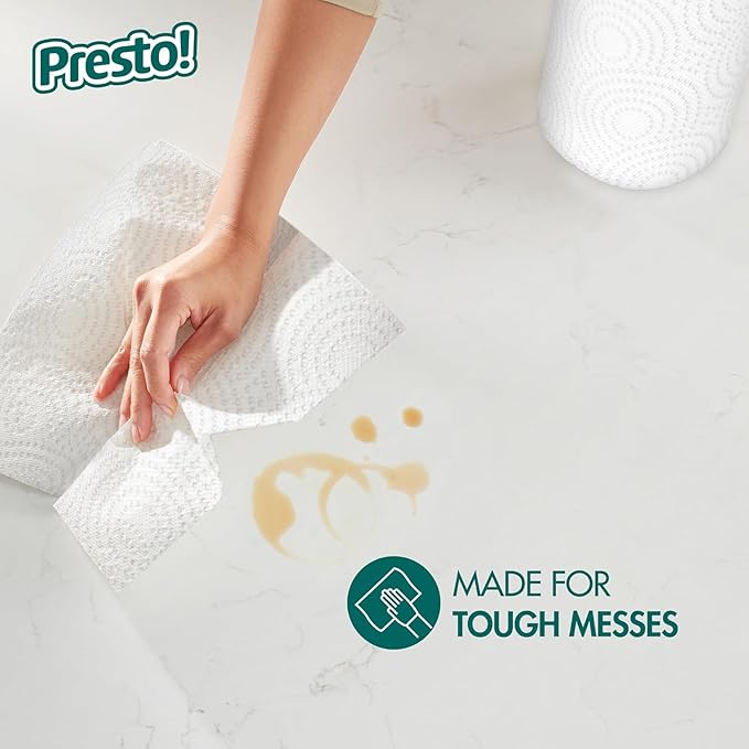 Amazon Brand - Presto! Kitchen Paper Towels - Flex-a-Size, 128 Sheet Family Roll, 6 Rolls (3 Packs of 2), White
