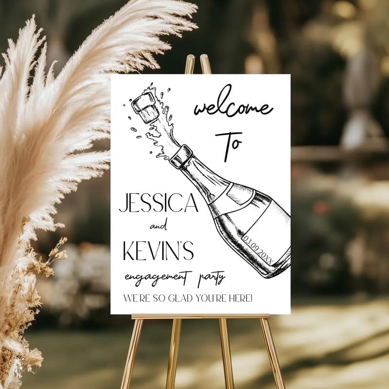 Champagne Pop Engagement Party Welcome Sign - Modern Black & White Design for Engagement Party Décor
