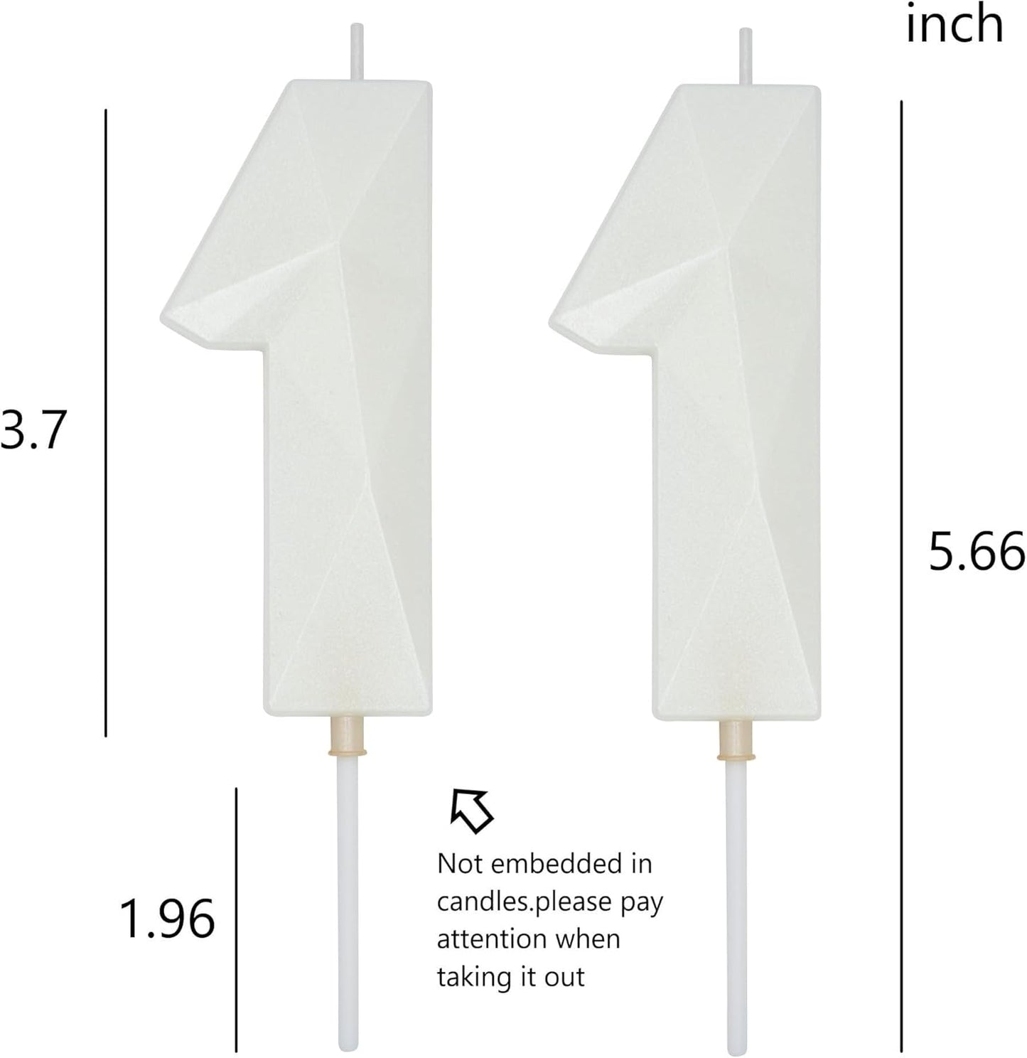 DERVENTA Large Birthday Candle Number 3D White 3.7 inch Party Celebration Anniversary Decoration Cake Topper 1 Piece (Number 11 White)