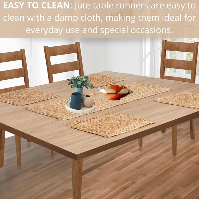 Comfy-co Jute Braided Burlap Table Runner - 36x13 Inches, 100% Jute, Rustic Vintage Style for Weddings, BBQs & Holidays