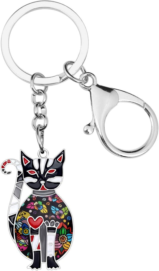 BONSNY Enamel Alloy Chain Cat Key Chains For Women Car Purse Handbag Charms keychains Gifts