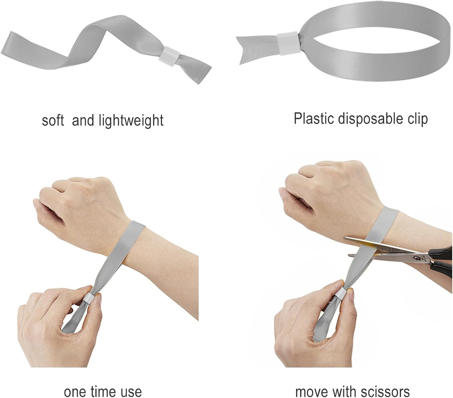 100 Pack Wrist Bands - Gray Wristbands for Events,Wristbands for Concerts Festival Admission Party 13.7” x 0.59”