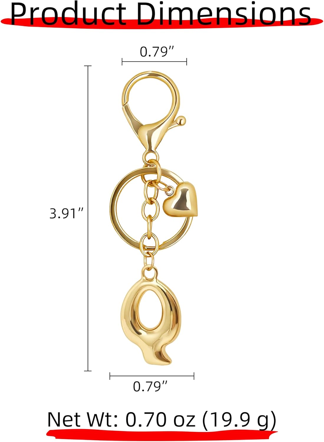 Gold Bubble Heart Initial Bag Charms for Handbags – Cute Initial Letter Keychain for Women, Purse Charms, Gold Gift