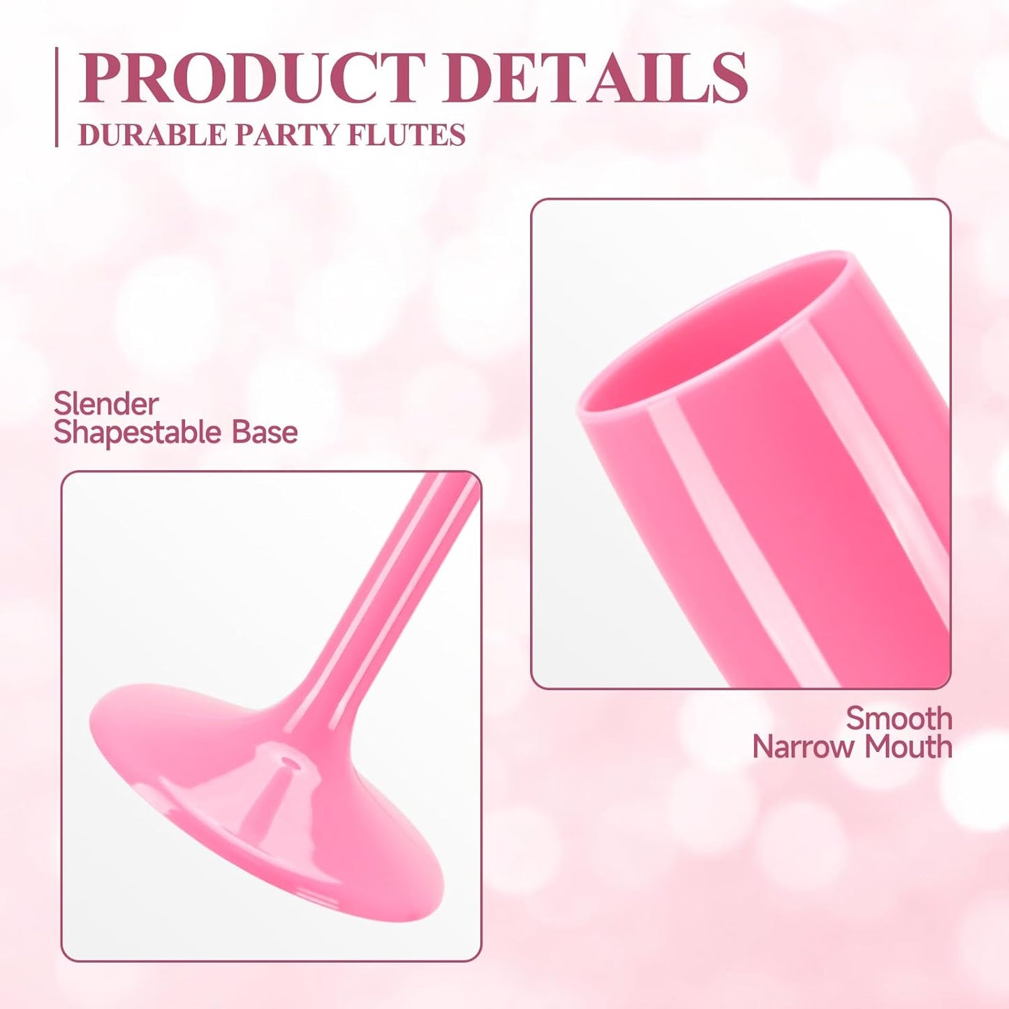 XUWAIDSGN Champagne Flute Acrylic Champagne Glasses Wedding Toasting Champagne Flute Goblet Plastic Reusable Unbreakable Champagne Cups for Bachelorette Wedding Bridal Shower Party (Pink, 24)