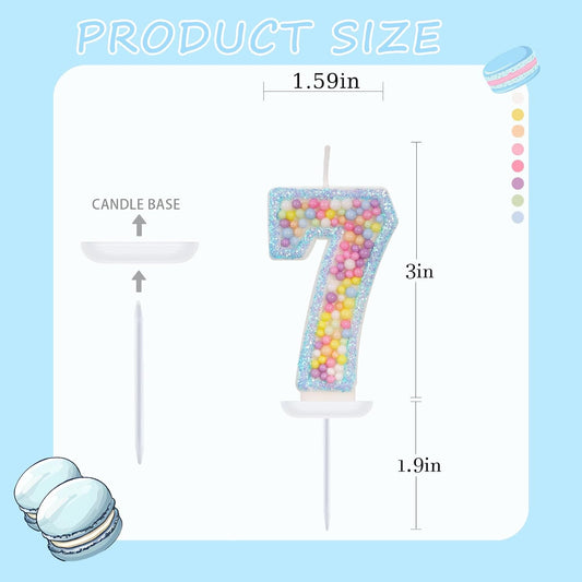 Birthday Candles - Number 7 Candle, Colorful Macaron Candles for Boys/Girls, Blue Cake Decorations, Blue Birthday Decorations, Theme Party Supplies