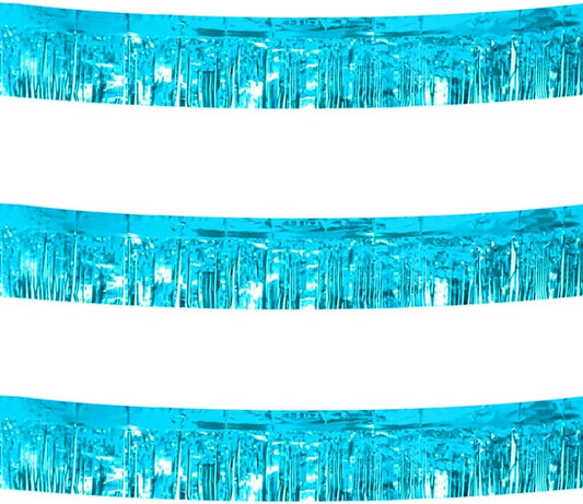 3 Pack Total 30 Feet Foil Fringe Garland Light Blue Metallic Wall Hanging Drapes Tassel Skirting Teal Tinsel Streamers for Parade Float Trailer Mardi Gras Party Birthday Wedding (Turquoise)