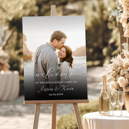 Ombre Gradient Photo Welcome Sign - Black to Gray Fade Design with Custom Photo & Names