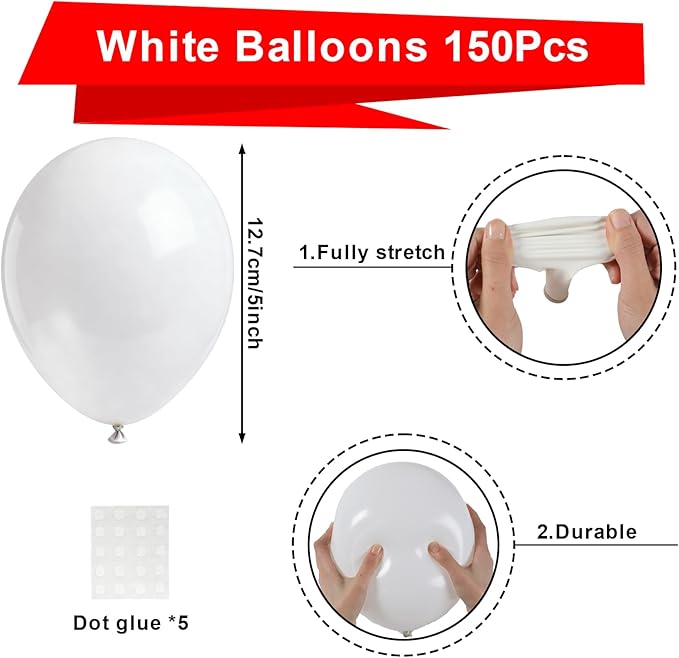 Patimate White Balloons - 150pcs 5 Inch White Latex Party Balloons for Engagement Anniversary Bachelorette Bridal Shower Wedding Baby Shower Party Birthday Decorations