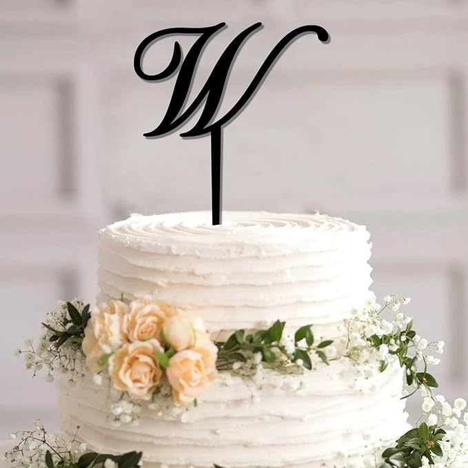 Last Name W Cake Toppers Personalized Initial W Black Acrylic Birthday Cake Toppers Bride And Groom Letters W Boho Engagement Cake Supplies Gifts for Birthday Party Wedding