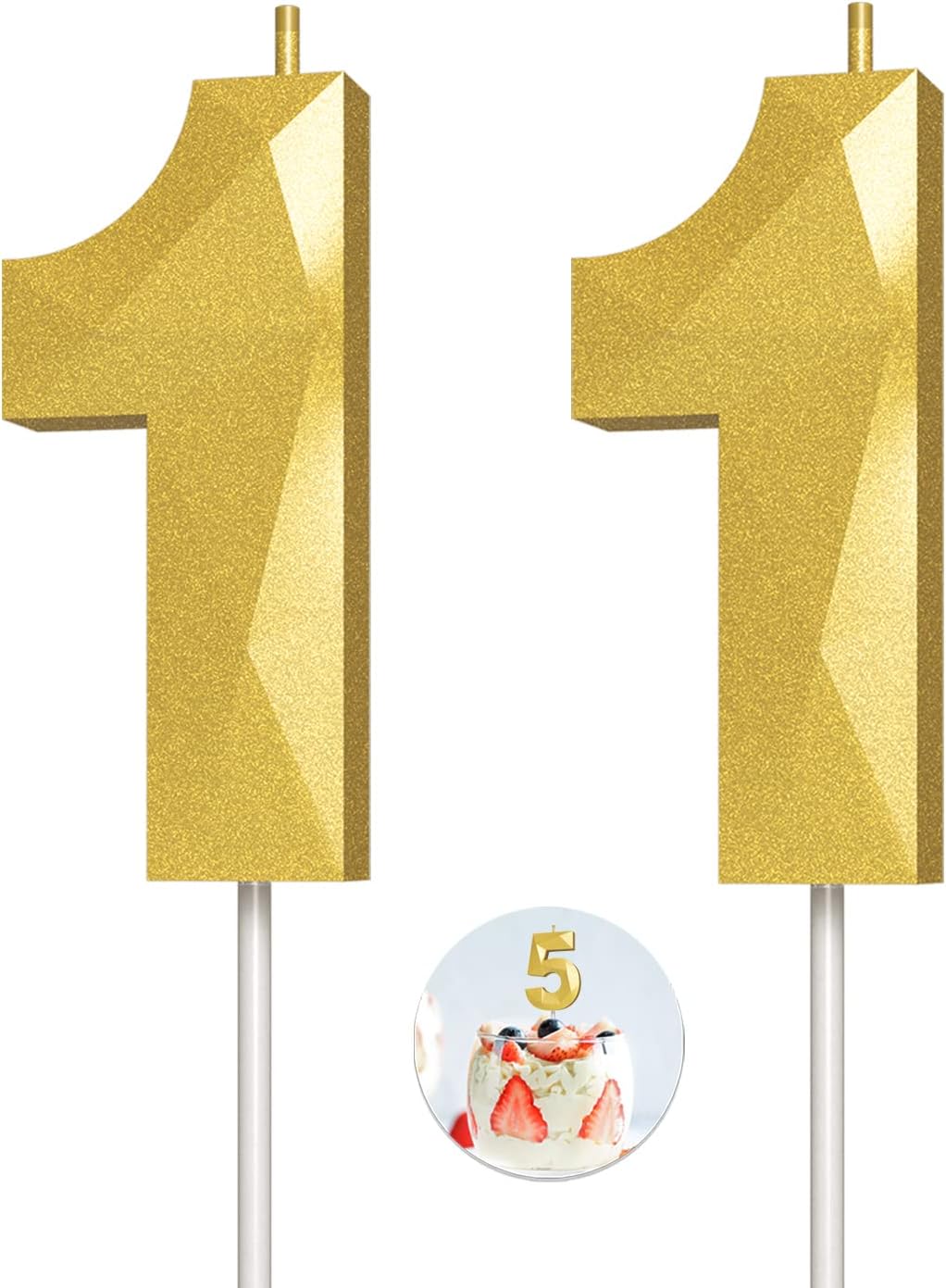 Number Birthday Candles(11 Candle Gold) 3D Diamond Shape Number Happy Birthday Cake Candles for Birthday Party Wedding Decoration Reunions Theme Party