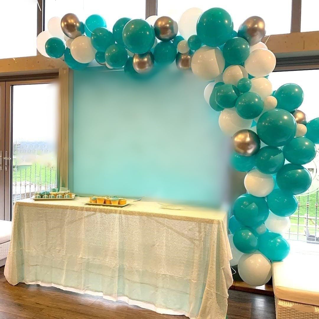 Balloons Teal Blue White Silver 12inch Mettalic Chrome Silver Confetti Balloon Turquoise Blue Latex Balloons for Wedding Bridal Baby Shower Birthday Graduation Party Decorations