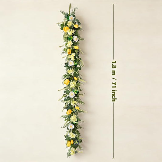 TEMPUS 6Ft Spring Artificial Eucalyptus Garland with Tulip, Hydrangea & Shamrock - St. Patrick's Day and Spring Decor Greenery for Mantle Table Centerpiece Wedding Baby Shower Party