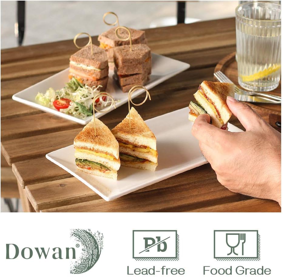 DOWAN 12" Rectangle Plates Set of 4 - White Serving Platters for Party, Wedding, and Entertaining - Rectangular Serving Trays Dishes for Steak, Taco, Sushi, Appetizer, Cake - Dishwasher & Oven Safe