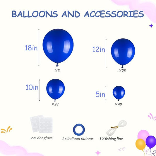 99Pcs Royal Blue Balloon Garland Arch Kit - 18/12/10/5 Inch Navy Blue Party Latex Balloons for Birthdays, Weddings, 2026 Graduations & Baby Showers