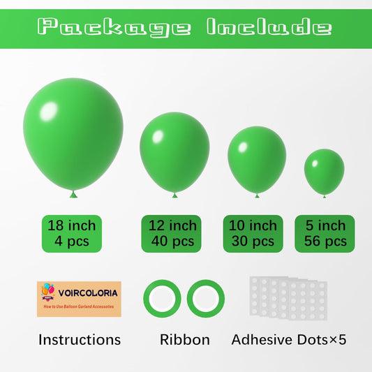 130pcs Green Balloons Different Sizes 18" 12" 10" 5" Party Latex Balloons for Birthday Dinosaur Baby Shower St. Patrick's Day Summer Jungle Forest Safari Party Decorations