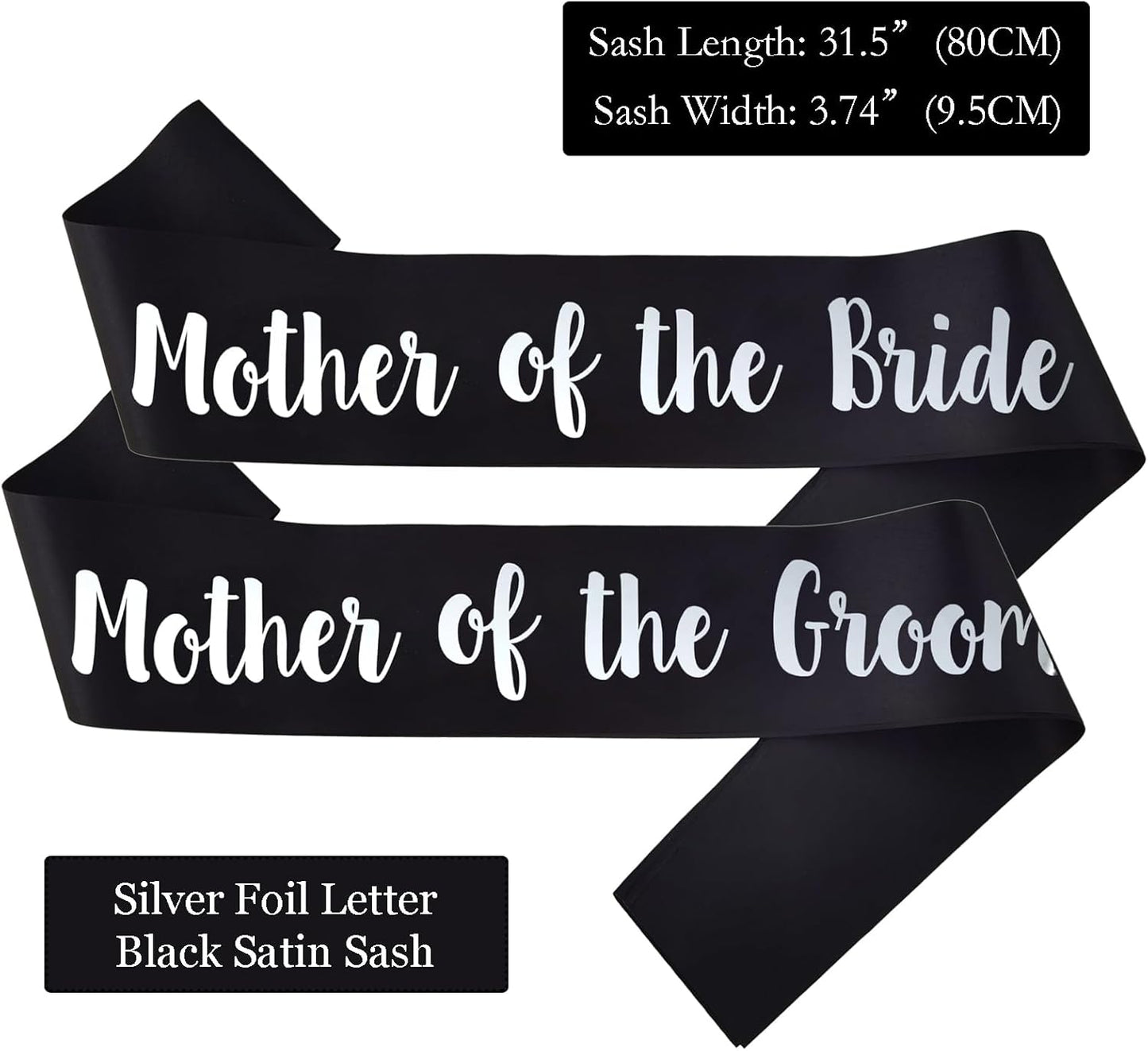 2 PACK Mother of the Bride and Groom Sashes, Black Sash with Silver Letters Bachelorette Sashes for Mother Bridal Shower Supplies Wedding Accessories