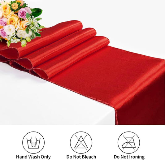 12 Pack Satin Table Runner 12 x 108 Inch Long Satin Table Runners for Wedding Banquet Graduations Birthday Party Decoration (Red)