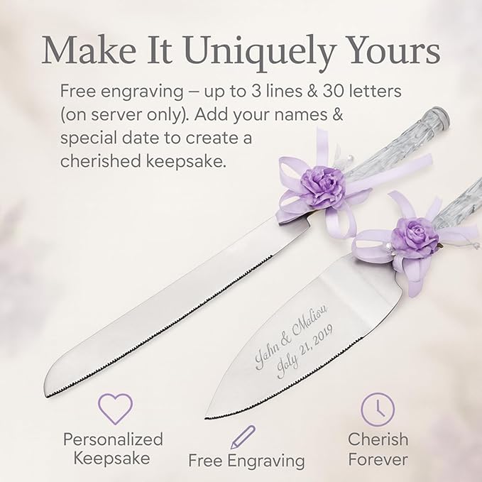 GIFTS INFINITY Personalized Wedding Cake Knife and Server Set with Engraving – Cake Cutting Utensil Set, Keepsake Gift for Wedding, Anniversary, Reception, Birthday & Other Occasions (CT-101PUH)