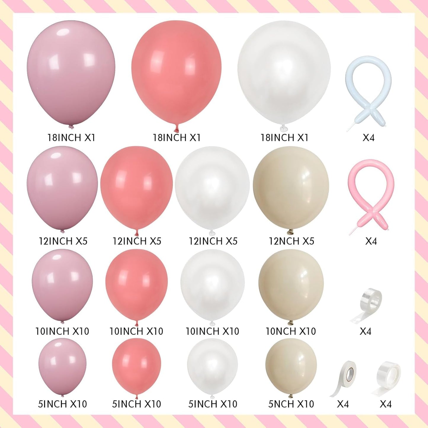 Pink and White Balloons Arch, Dusty Pink Bow Balloons Garland, Blush Beige Cream Latex Balloon, White Long Balloon as Bow Decor for Neutral Boho Birthday Party Baby Shower Bridal Wedding