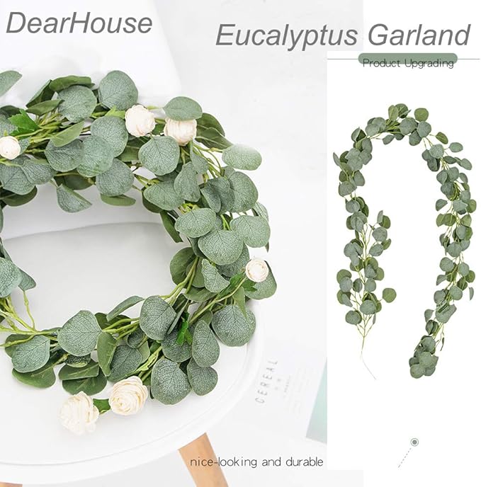 DearHouse 2PCS Eucalyptus Garlands Artificial Greenery Garland Faux Silk Eucalyptus Vines Wedding Backdrop Wall Decor Flower Arrangement