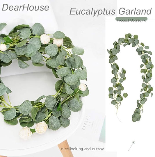DearHouse 2PCS Eucalyptus Garlands Artificial Greenery Garland Faux Silk Eucalyptus Vines Wedding Backdrop Wall Decor Flower Arrangement