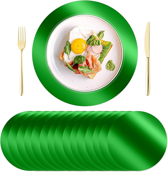 KesaPlan 100 PCS Round Green Placemats, 13" Disposable Paper Placemats for Dining Table, Mirror Green Charger Place Mat for St. Patrick’s Day Christmas Thanksgiving Table Setting Wedding Party
