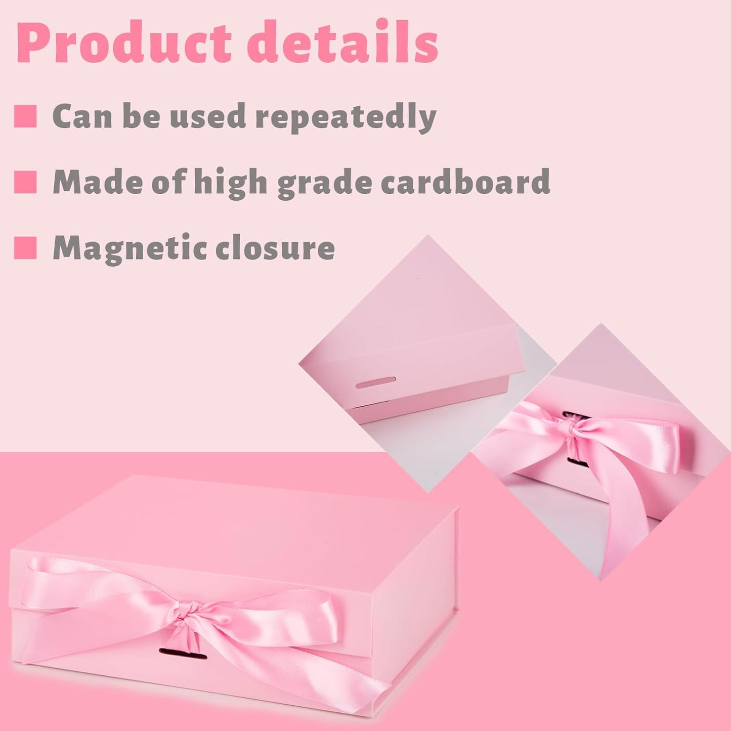 JOHOUSE Pink Gift Box, 10.5" x 7.5" x 3.1" Gift Boxes For Presents With Lids and Magnetic Closure Collapsible For Bridesmaid Proposal, Weddings, Anniversary Present