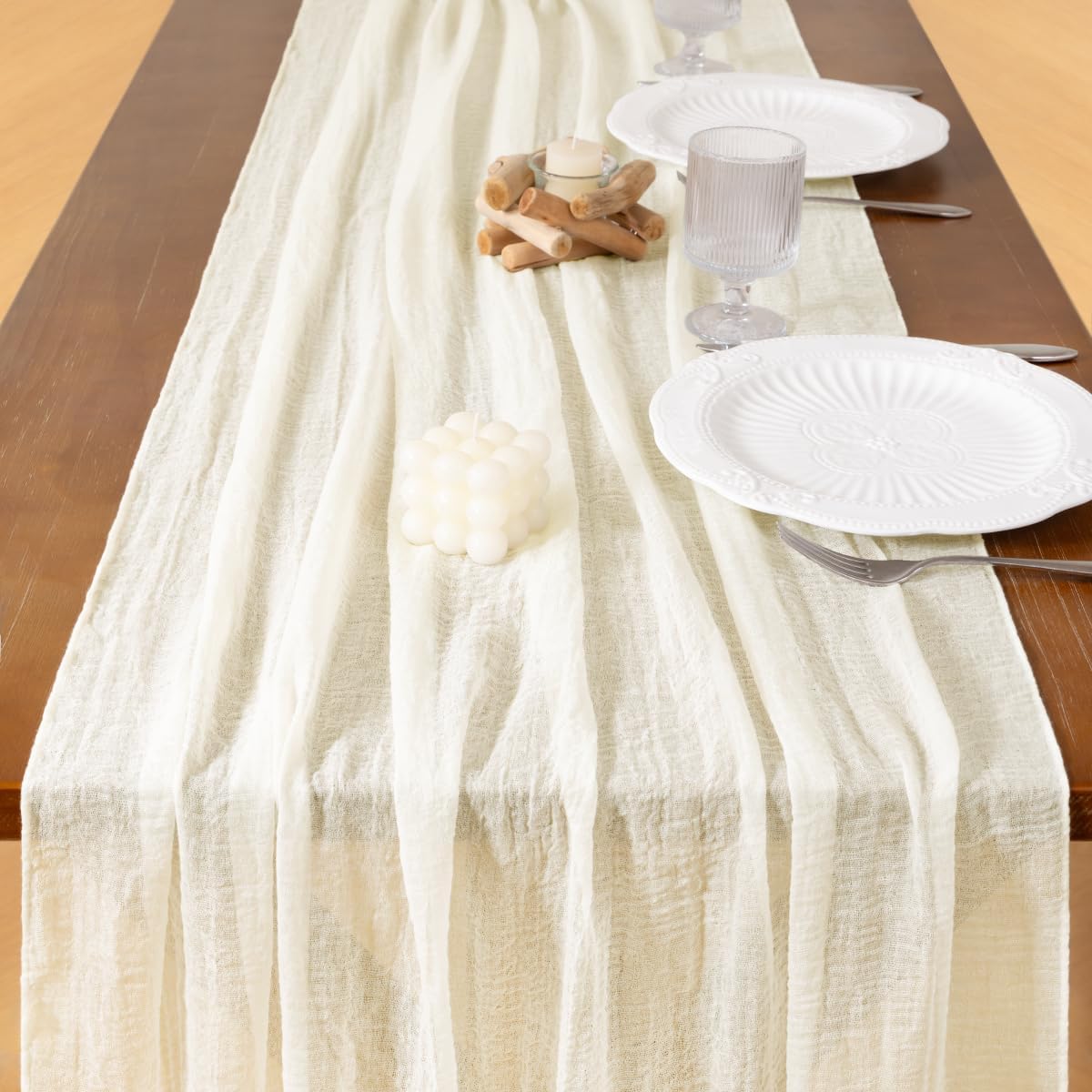 Socomi 3pcs Ivory White Cheesecloth Table Runner Fall Thanksgiving Gauze 120 Inch Rustic Boho Cheese Cloth Runner for Wedding Party Baby Bridal Shower Centerpiece Decoration Holiday Home Decorations