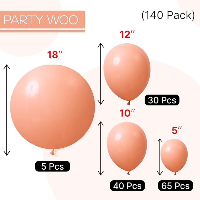 PartyWoo Peach Balloons 140pcs Different Sizes of 18 12 10 5 Inch Light Orange Blush Pink Latex Balloon Arch Kit for Wedding Bridal Shower Baby Shower Birthday Party Decorations Orange-Y21