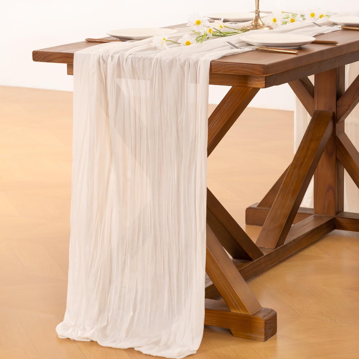Socomi Ivory White Cheesecloth Table Runner Fall Thanksgiving Boho Rustic Gauze 120 inch 10FT Cheese Cloth Runner for Wedding Party Baby Shower Birthday Home Decor Holiday Decorations