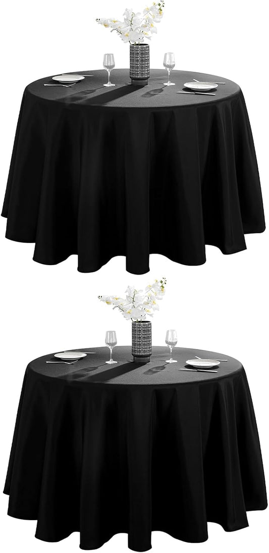 VidaFete Round Tablecloth 132inch 2pack Polyester Table Cloth, Stain Wrinkle Resistant Polyester Dining Table Cover for Kitchen Dinning Party Wedding Rectangular Tabletop Buffet Decoration (Black)