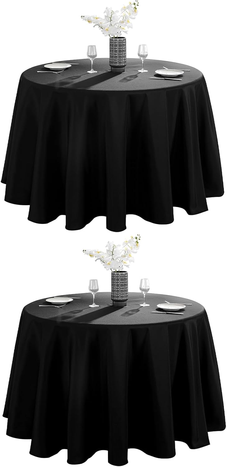 Vidafete 2 Pack 108inch Round Tablecloth Polyester Table Cloth，Stain Resistant and Wrinkle Polyester Dining Table Cover for Kitchen Dinning Party Wedding Rectangular Tabletop Buffet Decoration (Black)