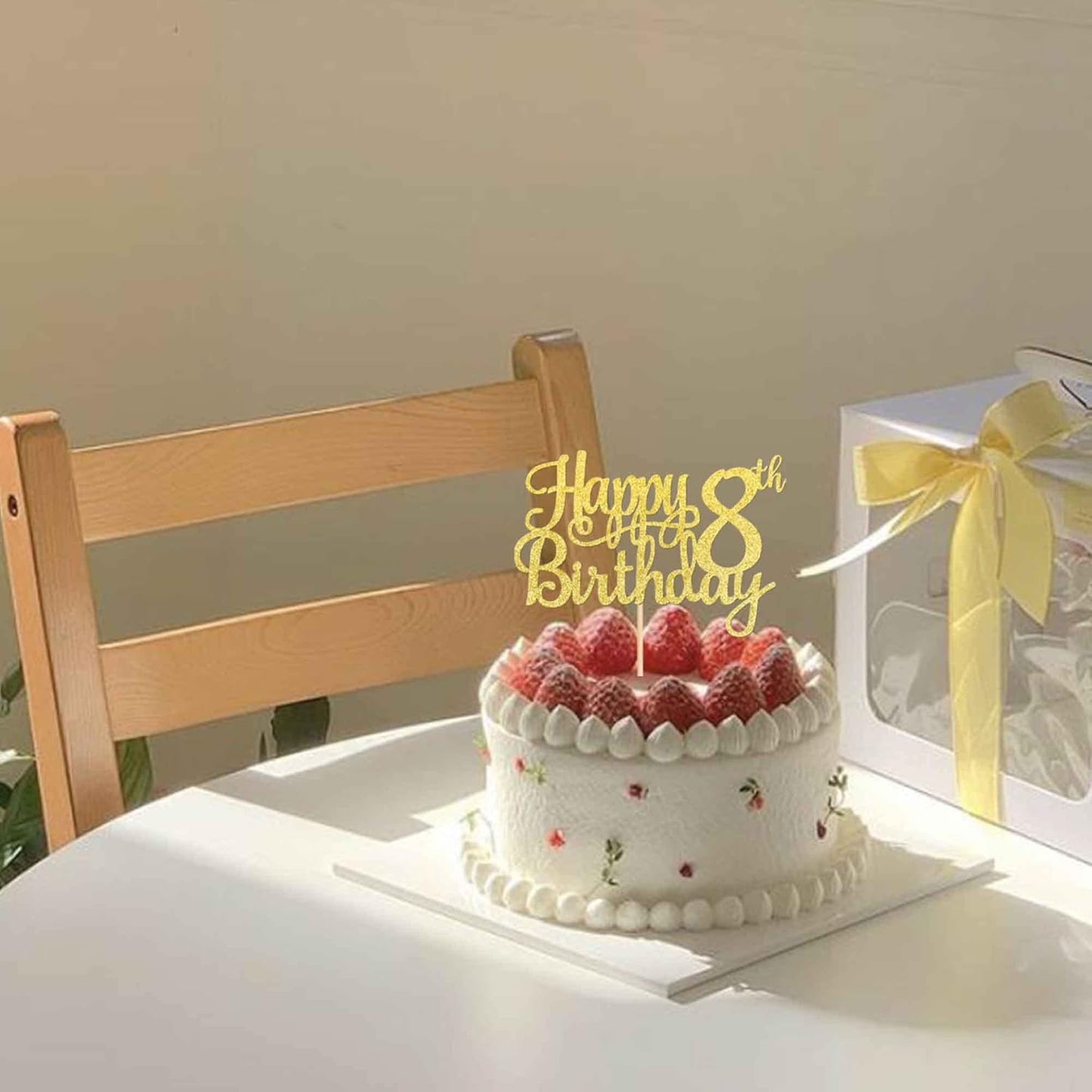 1 PCS Happy 8th Birthday Cake Topper - Gold Glitter Cheers to 8 Years - Fabulous Cake Decoration for 8th Birthday Theme Party