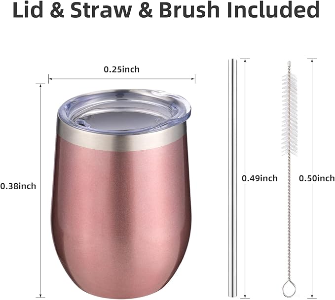 12 oz Insulated Wine Tumbler with Lid and Straw,Stainless Steel Stemless Wine Tumbler Glasses 16 Packs Double Wall Vacuum Wine Cups Tumbler Bulk for Champaign,Beer,Cocktail,Office,16 Colors
