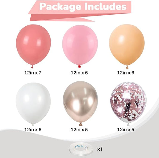Dusty Pink Palloons 12 Inch Blush Light Pink Beige Nude Apricot Champagne Gold Metallic Latex Party Balloon Rose Gold Confetti Balloons for Women Boho Birthday Baby Bridal Shower Party Decor