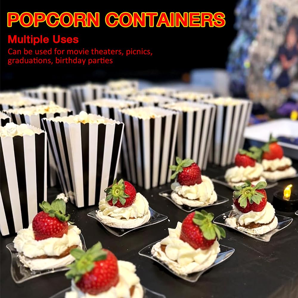 20 Pcs Large Capacity Black Paper Popcorn Boxes, Disposable Popcorn Containers for Party(7.79 x 3.74inch)