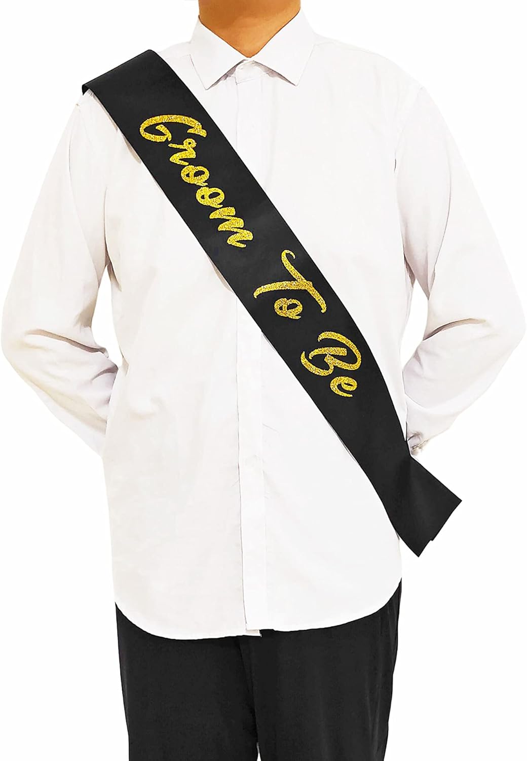Bride and Groom to Be Sash Set, White and Black Satin Soft Sashes with Gold Glitter Letter for Bridal Shower Engagement Bachelorette Party Decorations Supplies