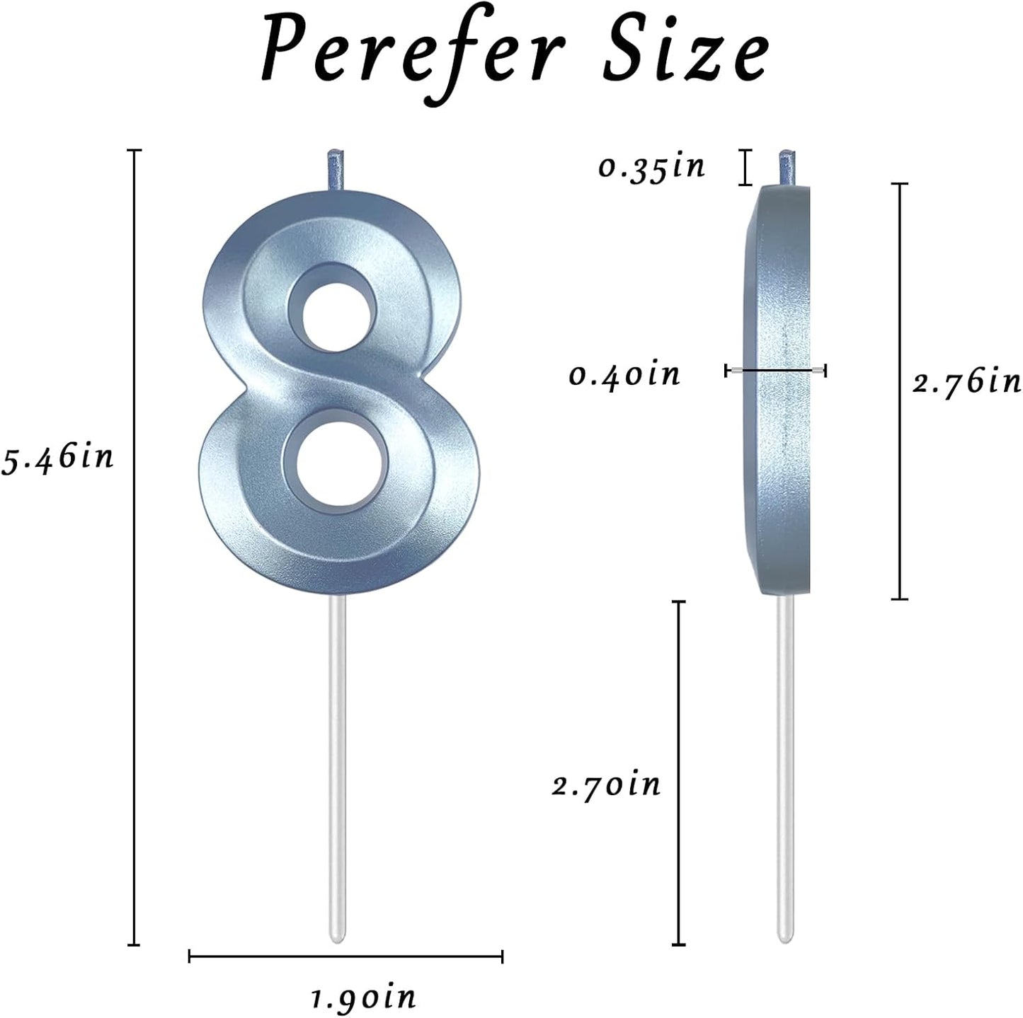Blue Number 8 Candles, 3D Diamond 2.76 Inch Cake Topper Birthday Candles for Wedding Anniversary Cake Decorations, Happy Birthday Party Decorations