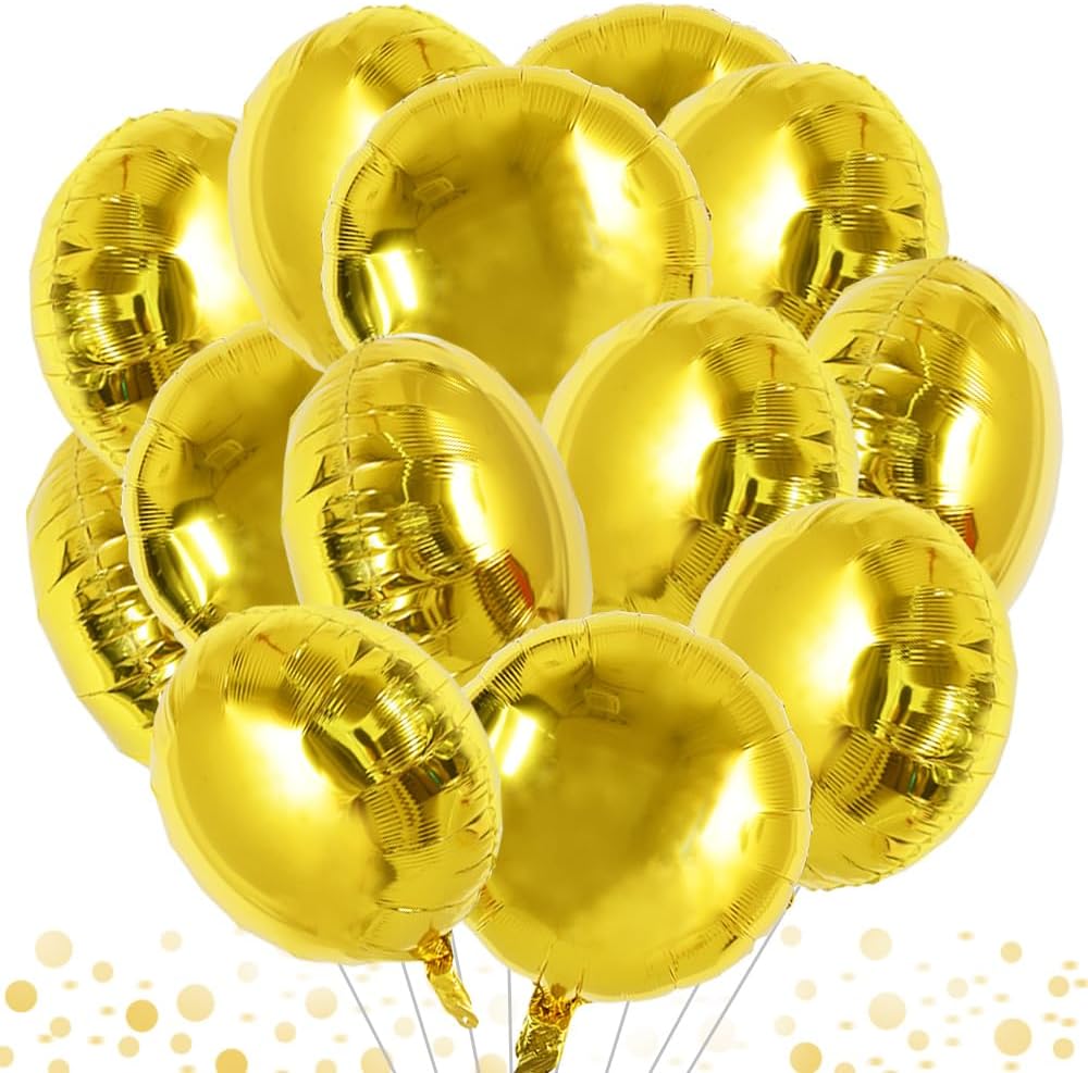 TONIFUL 30Pcs 18 Inch Large Gold Round Shape Foil Balloons Big Gold Circle Helium Mylar Ballons for Birthday Wedding Baby Shower Anniversary Engagement Party Decorations Supplies