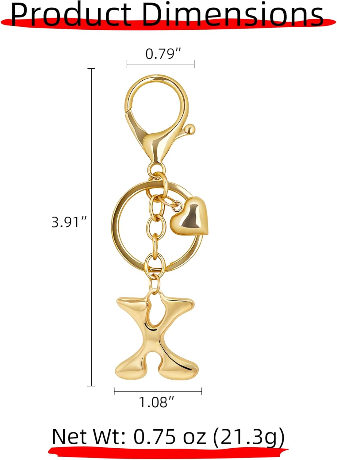 Gold Bubble Heart Initial Bag Charms for Handbags – Cute Initial Letter Keychain for Women, Purse Charms, Gold Gift