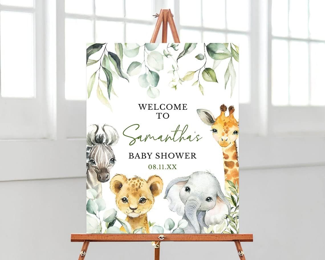 Personalized A Little Wild One Baby Shower Welcome Sign, Woodland Jungle Baby Shower Poster, Greenery Woodland Animals Baby Shower Decoration