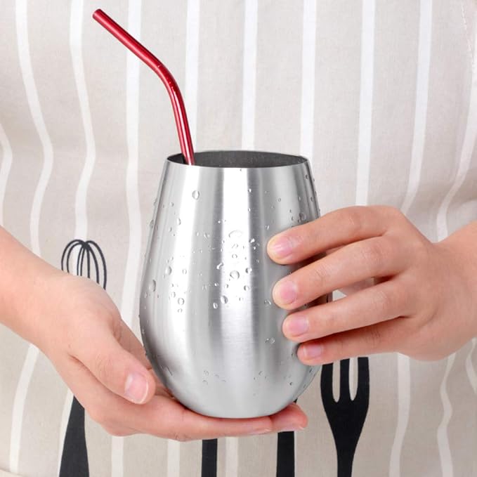 Buyer Star 304 Stainless Steel Wine Glasses Set of 2 - Large 17 oz Outdoor Stemless Wine Tumblers - 100% Unbreakable & Stemless Metal Drinking Cups for Home and Outdoors (Silver)