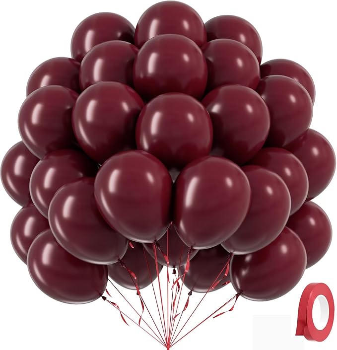 Burgundy Balloons 12 inch, Maroon Balloons 50pcs Party Balloons for Birthday Graduation Wedding Baby Shower Valentine's Day Party Decorations