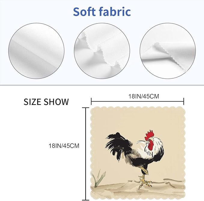 Yibeas Rooster Cloth Napkins Set of 4 Soft Chinese Ink Painting Black Feathers Chicken Male Cock Washable and Reusable Dinner Napkins for Weddings Parties 18 x 18 inch